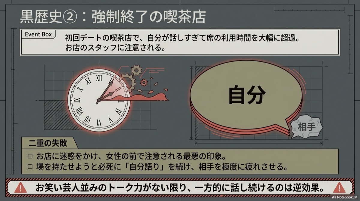 黒歴史②:強制終了の喫茶店。一方的に話し続けた失敗の図解