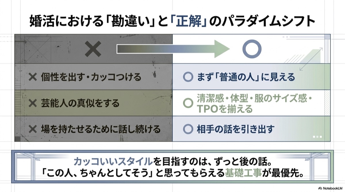 婚活における「勘違い」と「正解」のパラダイムシフト表