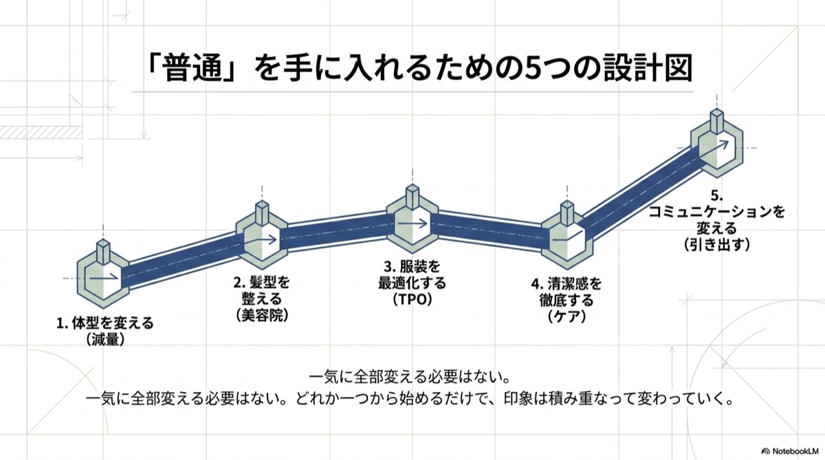 「普通」を手に入れるための5つの設計図：体型・髪型・服装・清潔感・コミュニケーション